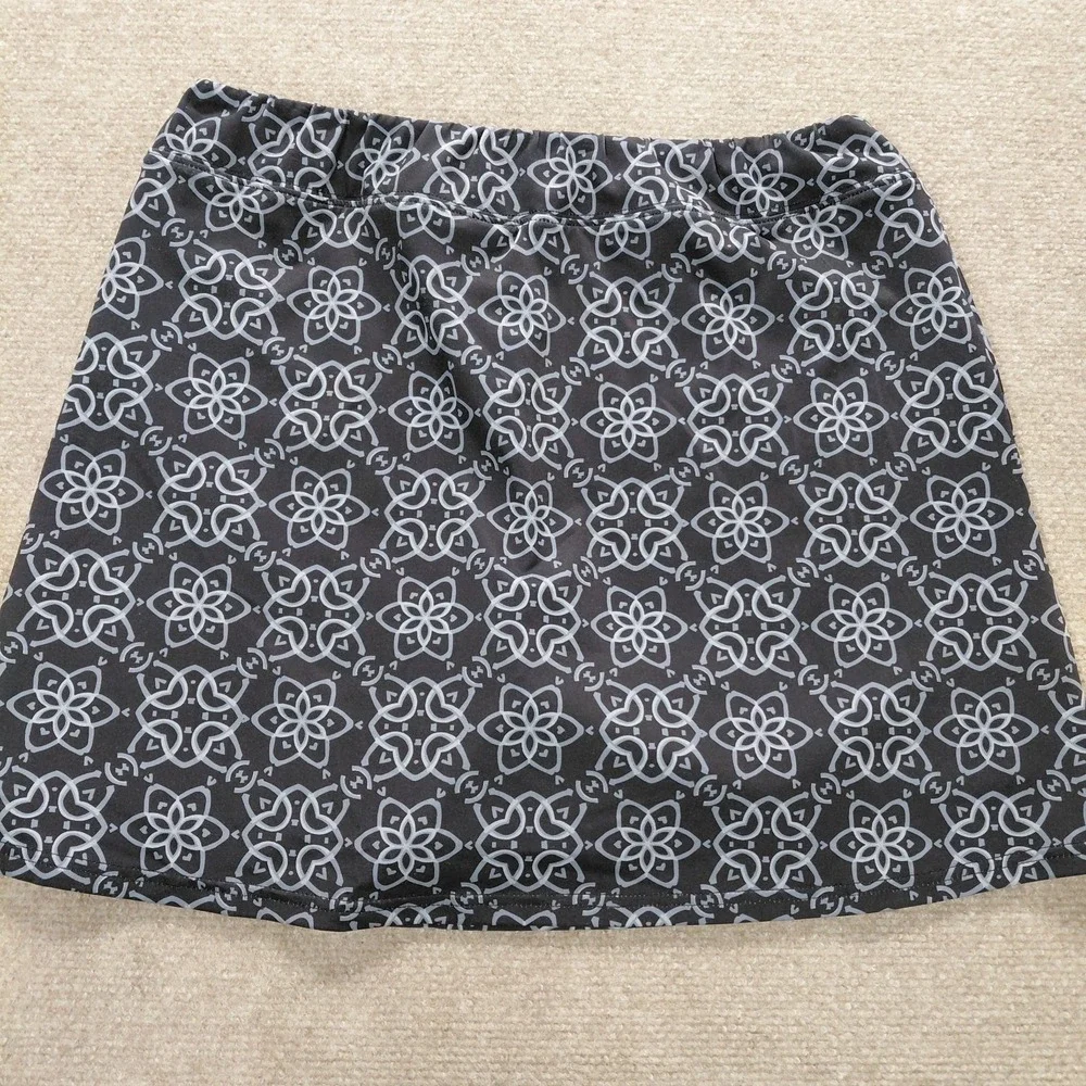 Ekouaer Womens LARGE Skort Blue Geometric Stretch Athletic Skirt Built In Shorts